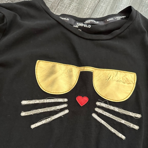 Karl Lagerfeld cat face whiskers t shirt - Picture 2 of 4